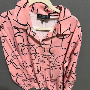 Eloquii Pink and Black Abstract Blouse and matching pants Lot 14